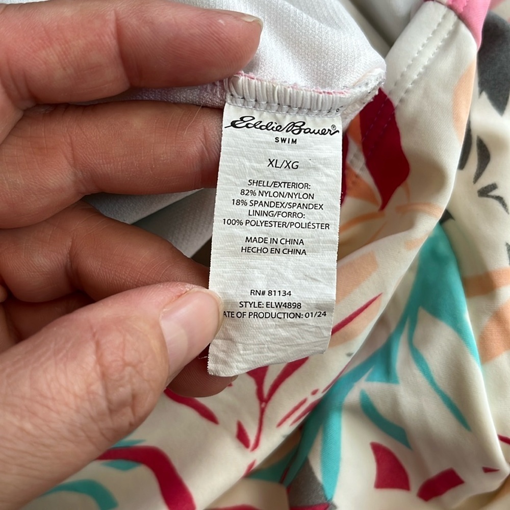 Eddie Bauer Swimsuit Tropical Leaf Pattern Open Back Peekhole Women’s Sz XL - Picture 11 of 15